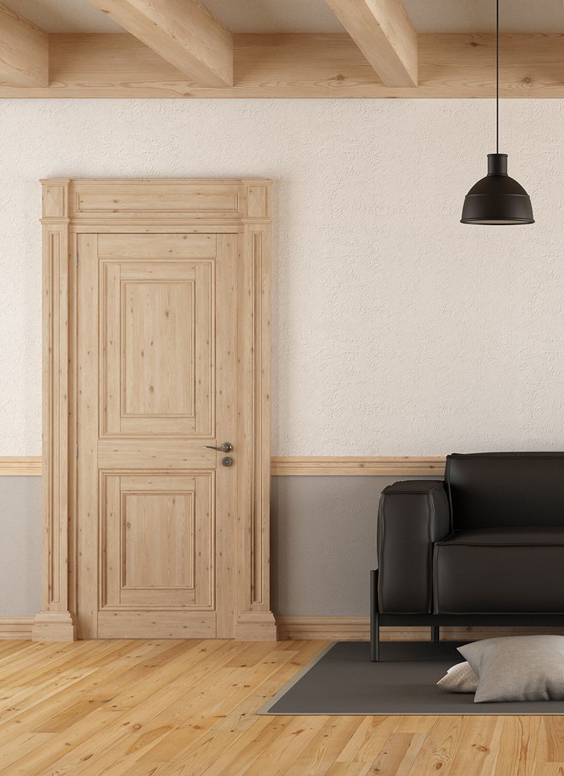 Puerta de madera de pino.